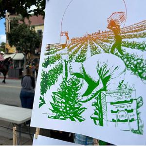 一幅描绘加州农场工人生活的壁画，奥斯卡López, 21 MFA画报艺术.
